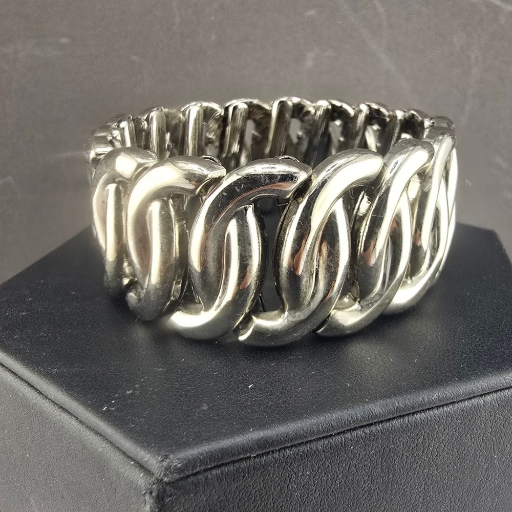 Vintage Monet Bracelet Silver Tone Chunky Link Stretch Expandable Patented 6.25